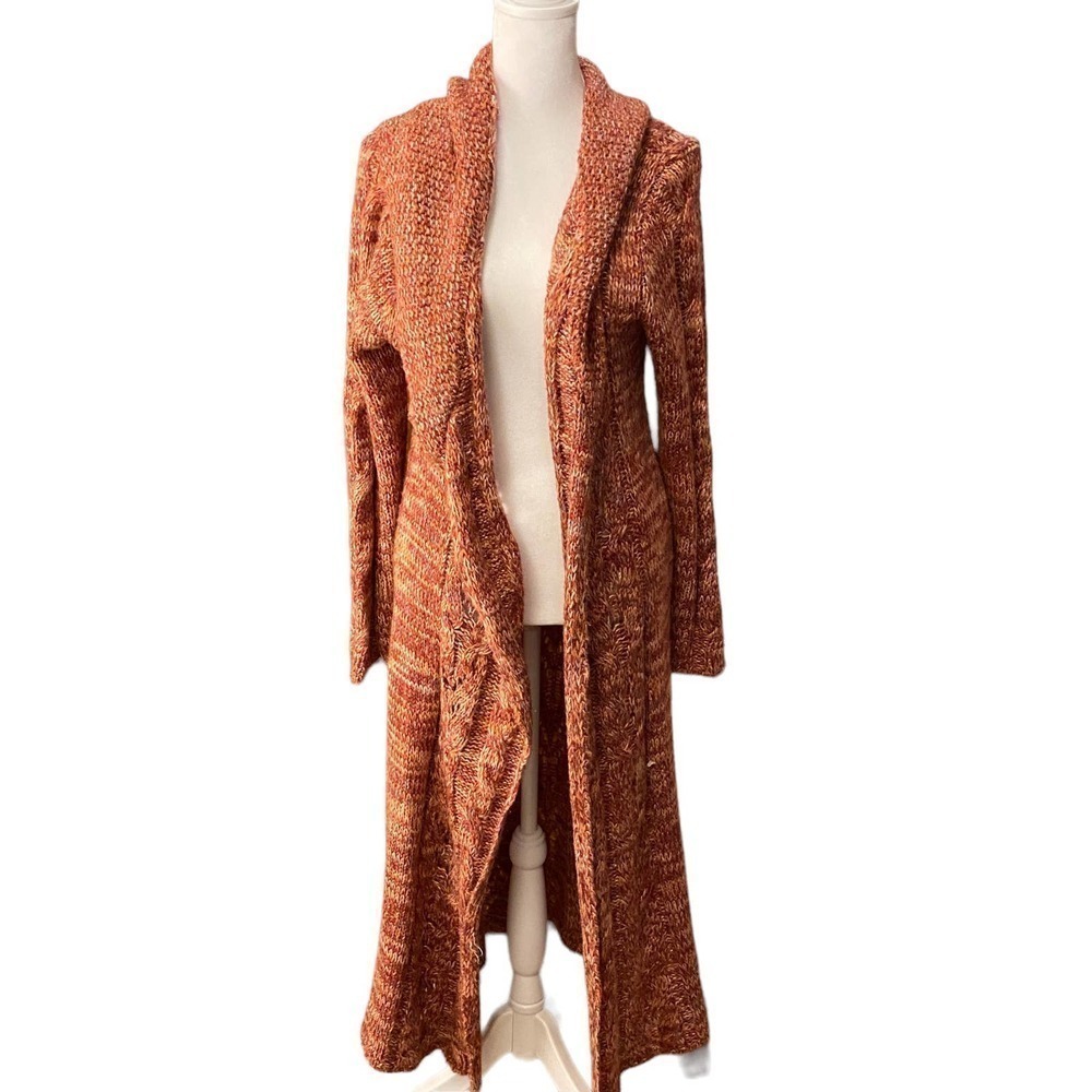 Boston Proper Duster Women Drape Front Open Front Cardigan Long Sleeve Brown M